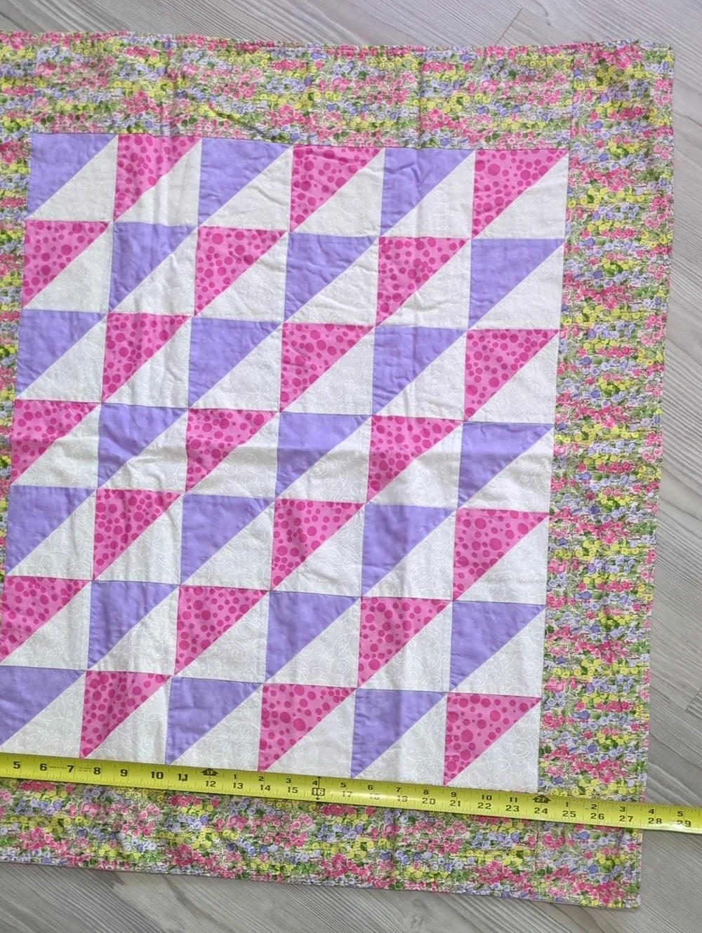 Handmade Baby Quilt Blanket Pink Purple Floral Patchwork Nursery Gift